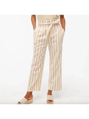 J CREW Tan Striped Paperbag High Waisted Pants Size 6 NEW NWT